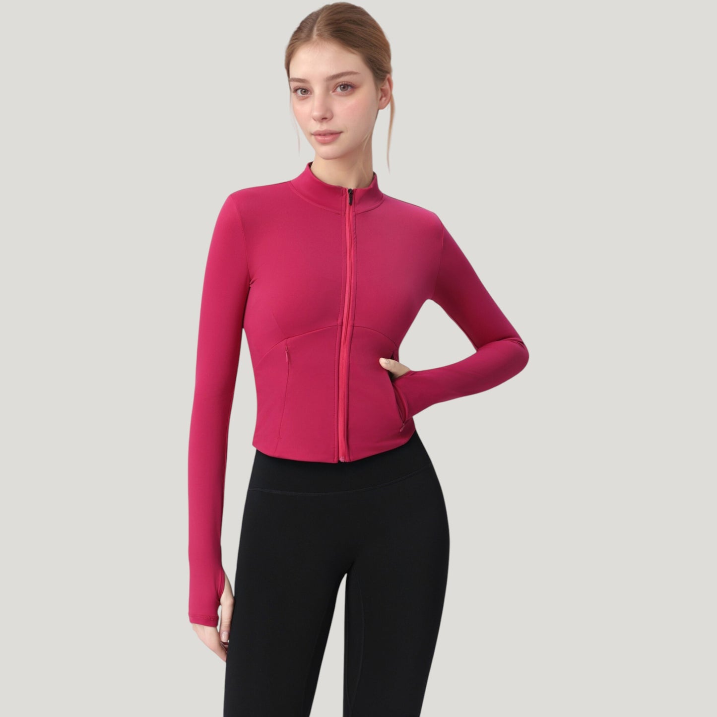 Anna-Kaci Active Women's Long Sleeve Full Zip Athletic Jacket with Thumbholes and Fitted Silhouette