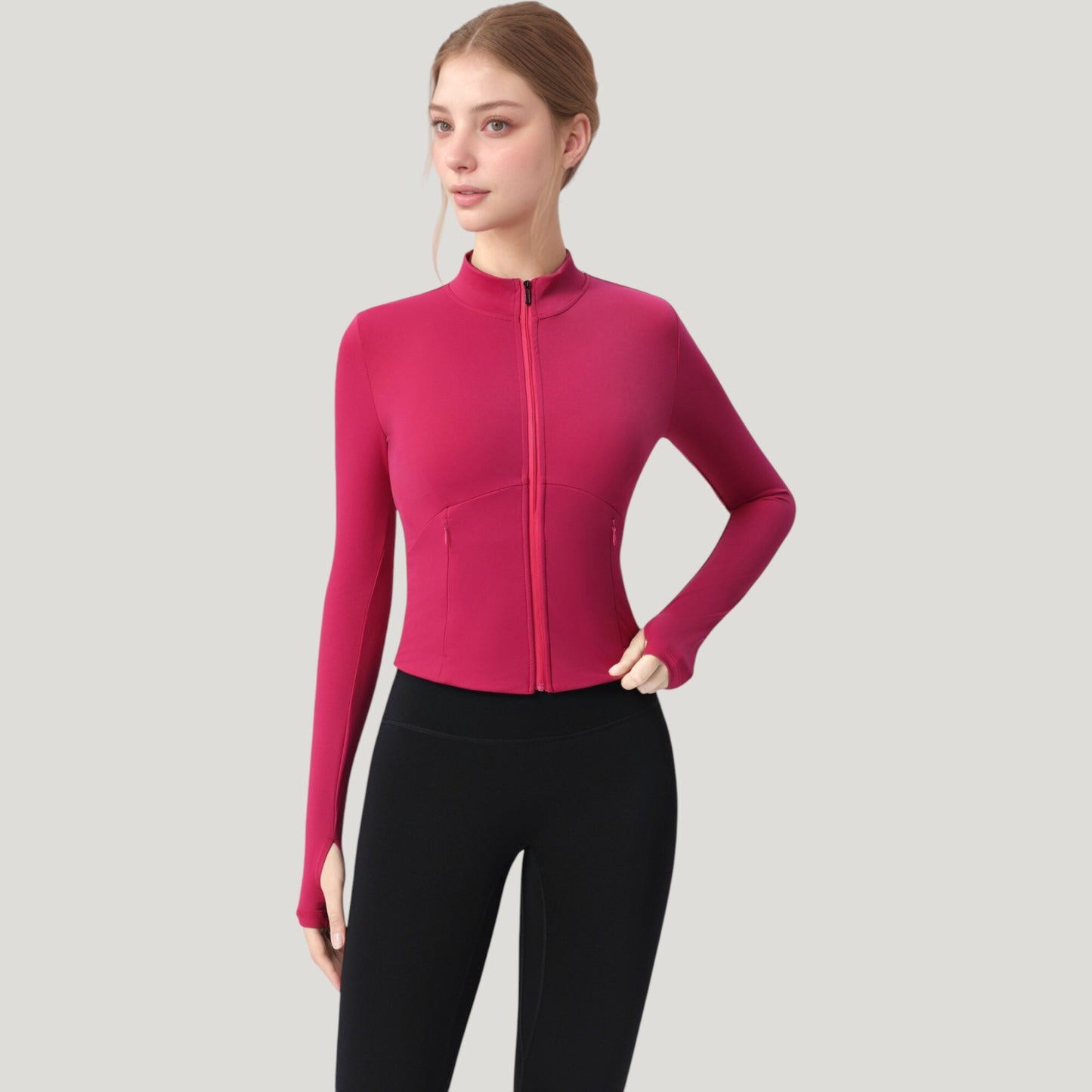 Anna-Kaci Active Women's Long Sleeve Full Zip Athletic Jacket with Thumbholes and Fitted Silhouette