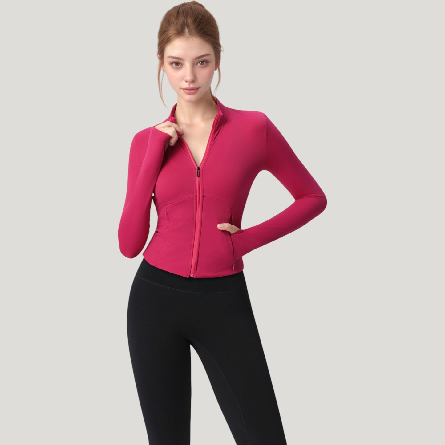 Anna-Kaci Active Women's Long Sleeve Full Zip Athletic Jacket with Thumbholes and Fitted Silhouette
