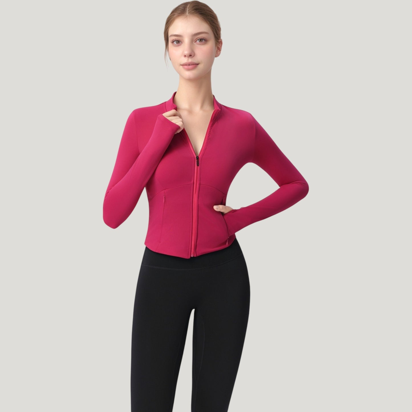 Anna-Kaci Active Women's Long Sleeve Full Zip Athletic Jacket with Thumbholes and Fitted Silhouette