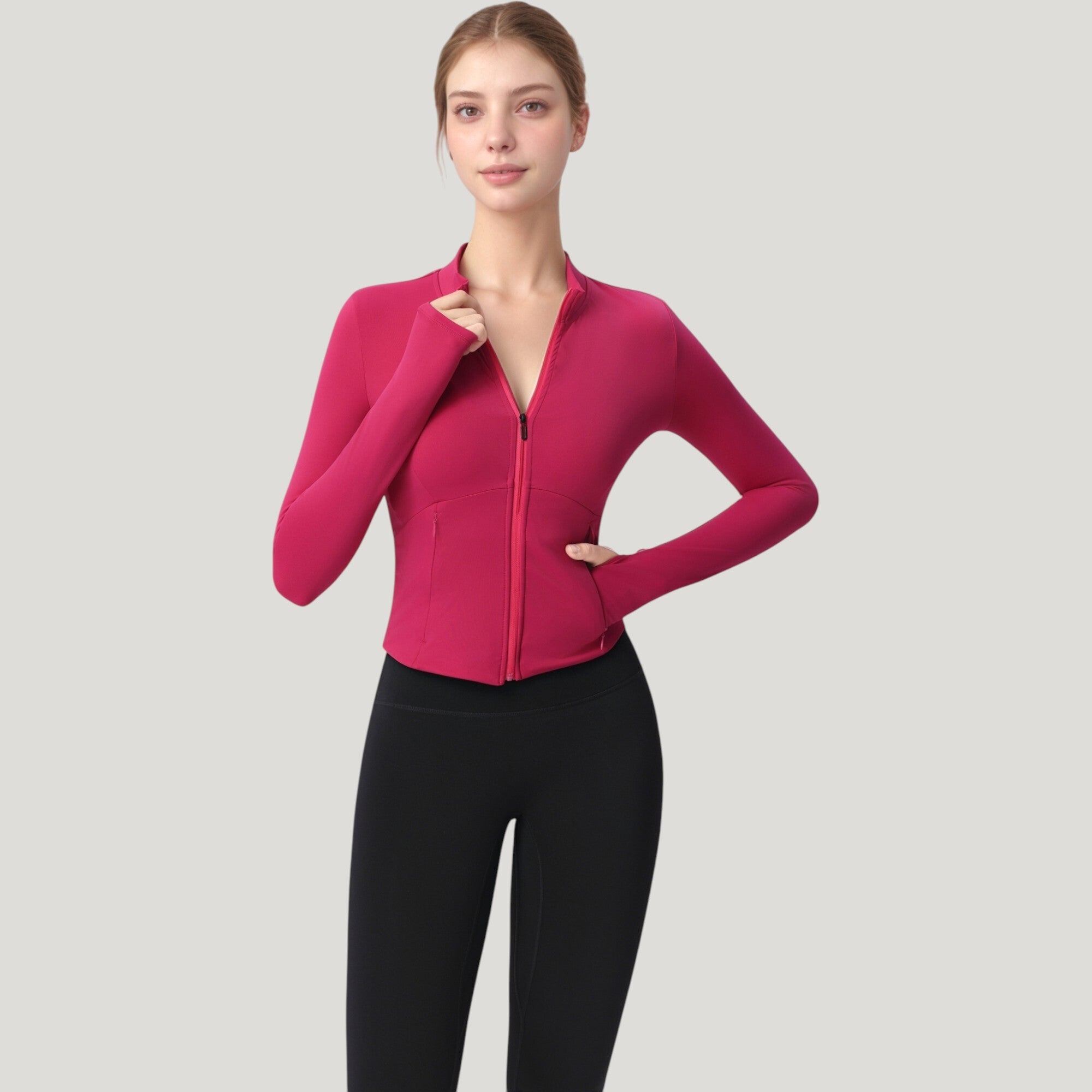 Anna-Kaci Active Women's Long Sleeve Full Zip Athletic Jacket with Thumbholes and Fitted Silhouette
