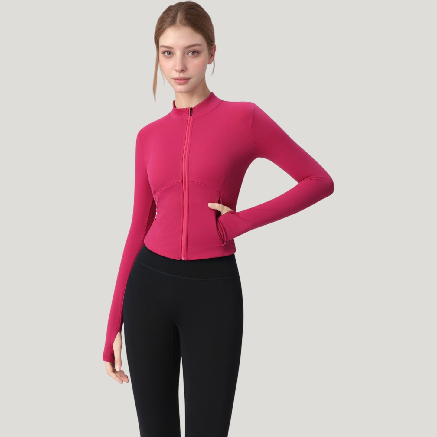 Anna-Kaci Active Women's Long Sleeve Full Zip Athletic Jacket with Thumbholes and Fitted Silhouette