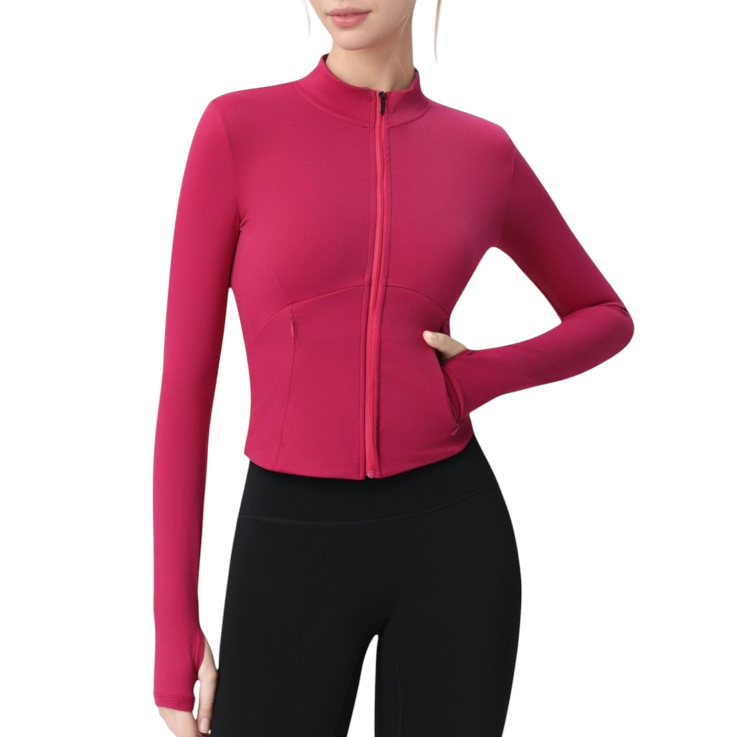 Anna-Kaci Active Women's Long Sleeve Full Zip Athletic Jacket with Thumbholes and Fitted Silhouette