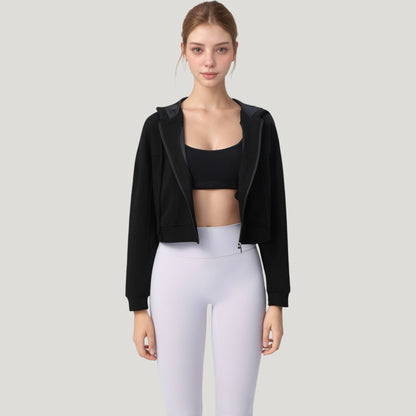 Anna-Kaci Active Women's Zip Front Cropped Hoodie with Long Sleeves and Drawstring Hood