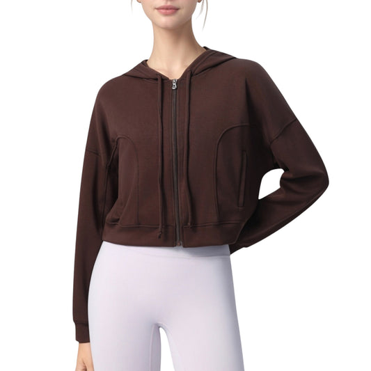 Anna-Kaci Active Women's Zip Front Cropped Hoodie with Long Sleeves and Drawstring Hood