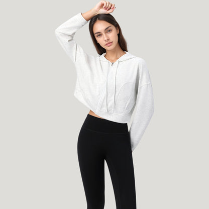 Anna-Kaci Active Women's Zip Front Cropped Hoodie with Long Sleeves and Drawstring Hood