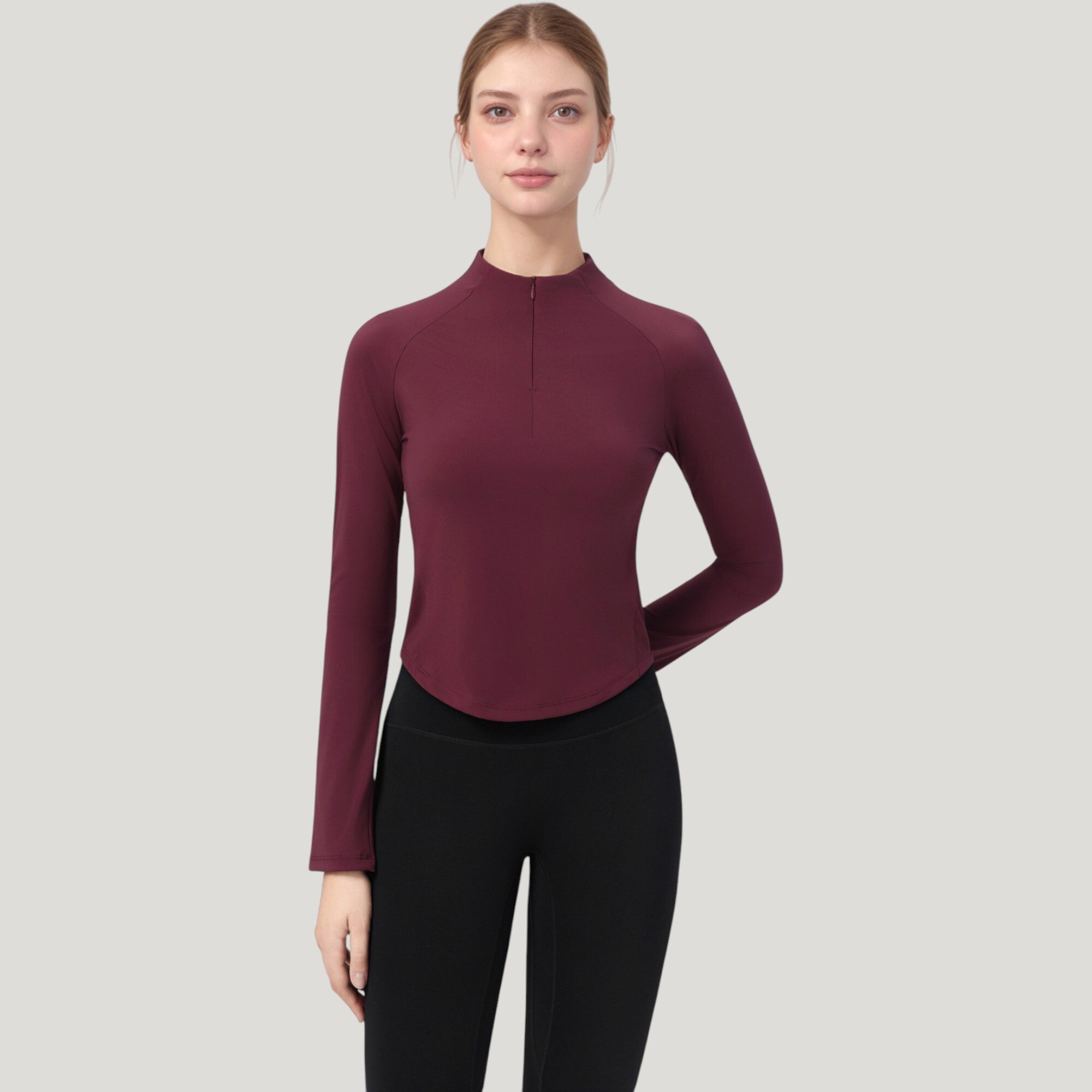 Anna-Kaci Active Women's Long Sleeve Active Top with Half Zip Front and Slim Fit Design