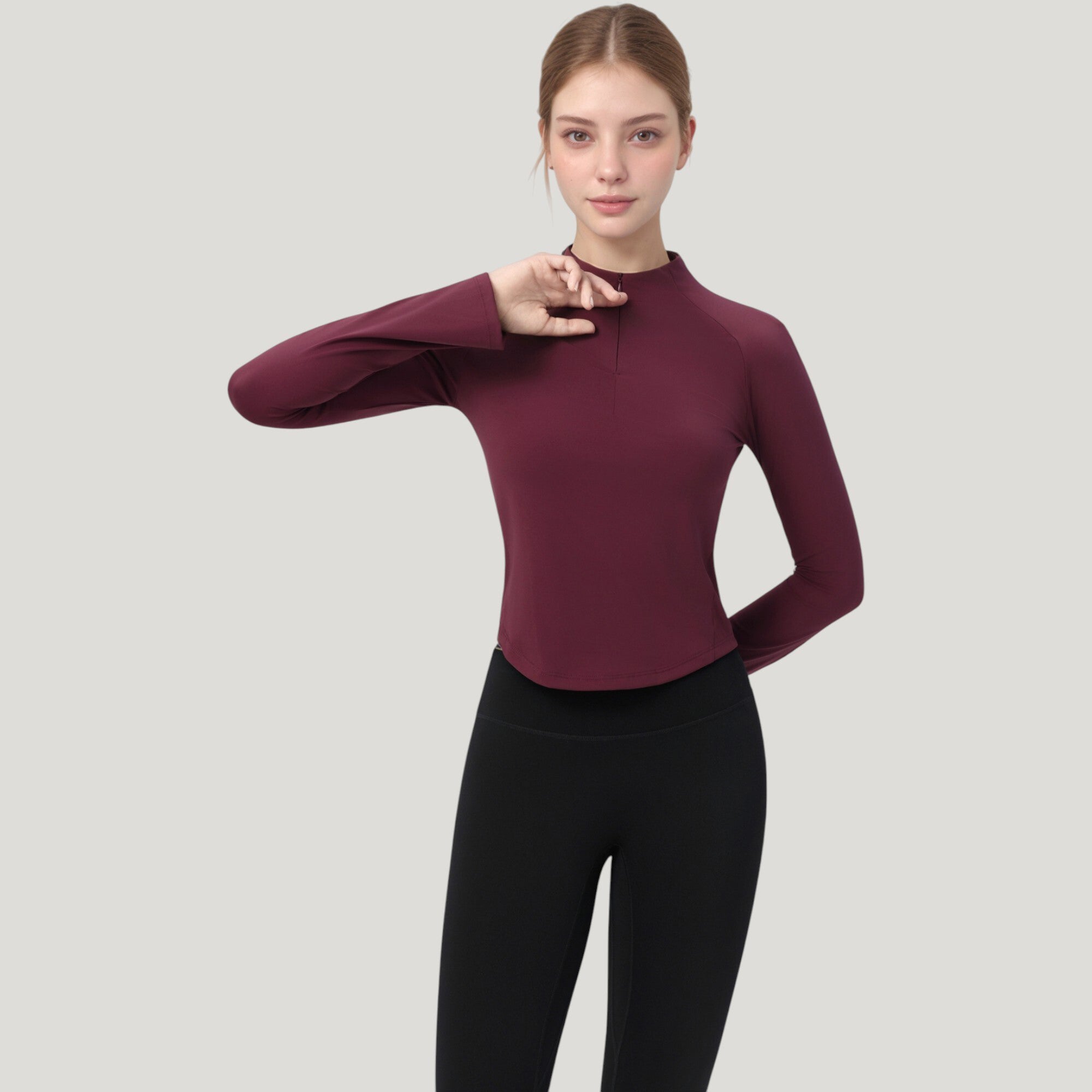 Anna-Kaci Active Women's Long Sleeve Active Top with Half Zip Front and Slim Fit Design