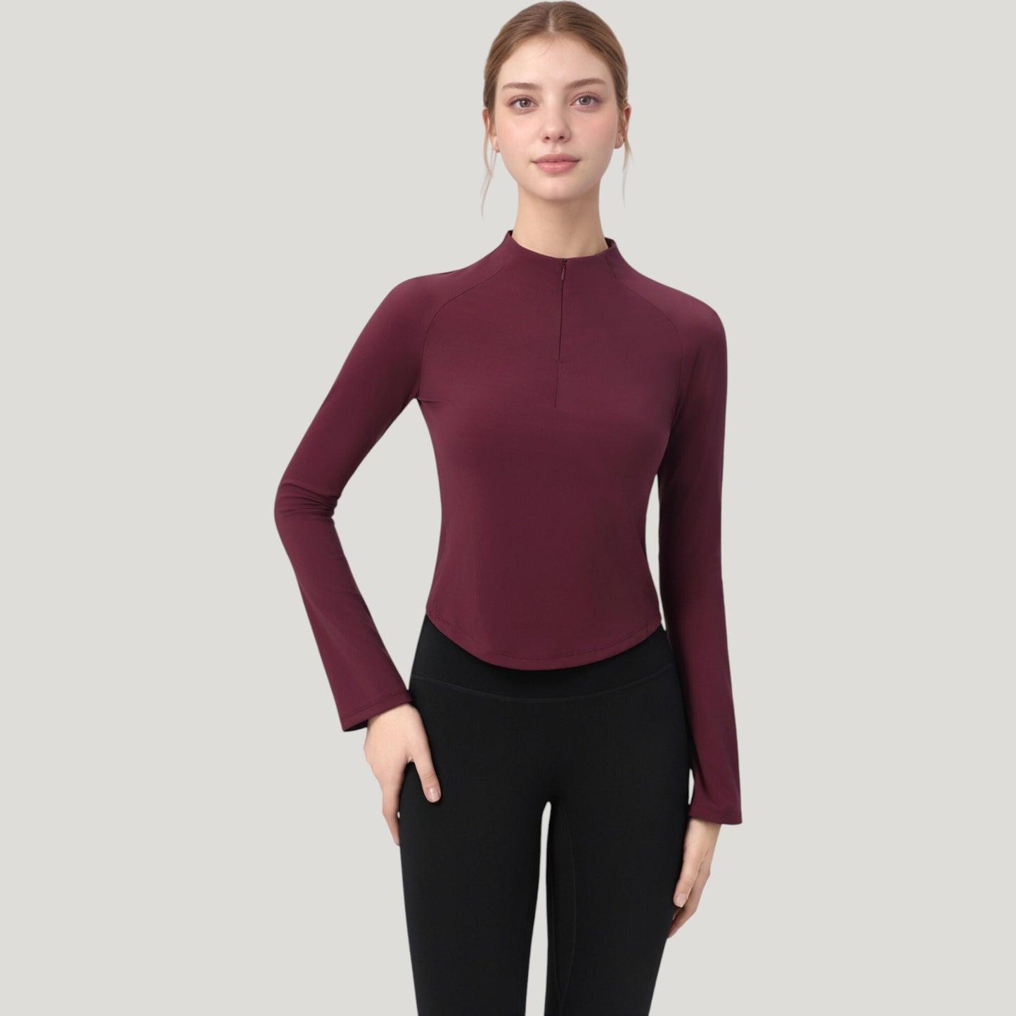 Anna-Kaci Active Women's Long Sleeve Active Top with Half Zip Front and Slim Fit Design