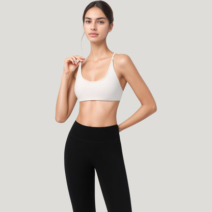 Anna-Kaci Active Women's Scoop Neck Sports Bra with Thin Adjustable Straps and Smooth Seamless Design