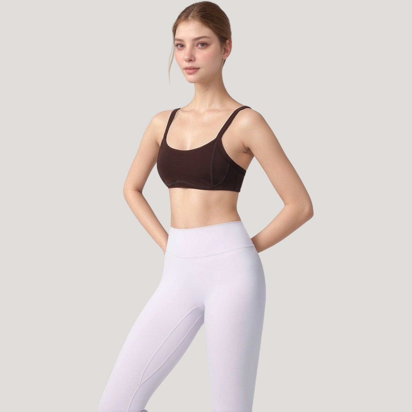 Anna-Kaci Active Women's Square Neck Sports Bra with Wide Fixed Straps and Smooth Seamless Design