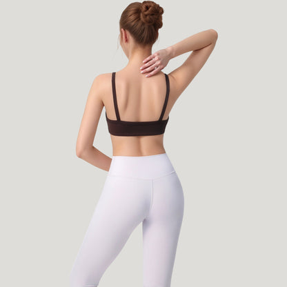Anna-Kaci Active Women's Square Neck Sports Bra with Wide Fixed Straps and Smooth Seamless Design