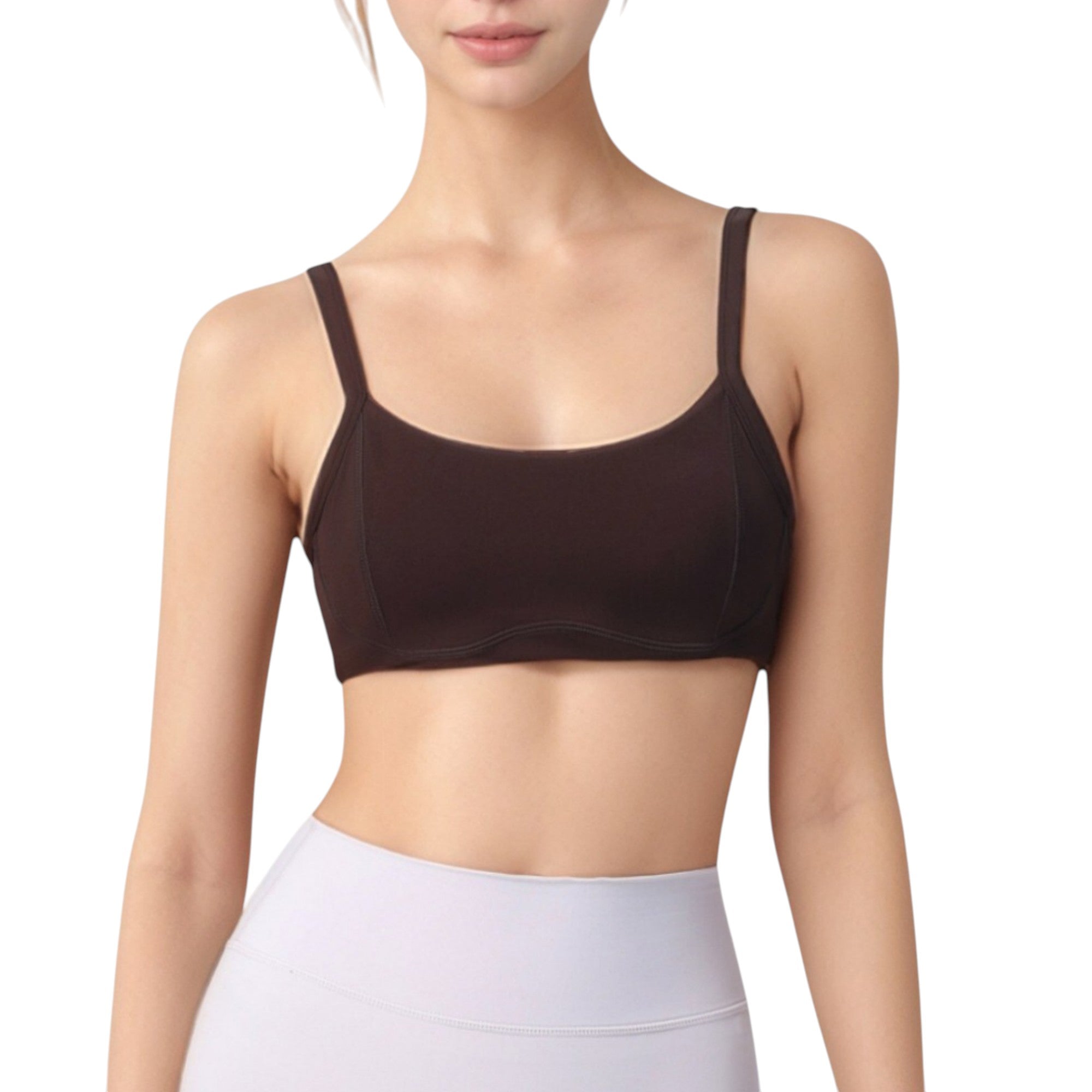 Anna-Kaci Active Women's Square Neck Sports Bra with Wide Fixed Straps and Smooth Seamless Design
