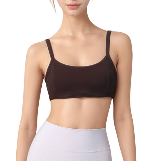 Anna-Kaci Active Women's Square Neck Sports Bra with Wide Fixed Straps and Smooth Seamless Design
