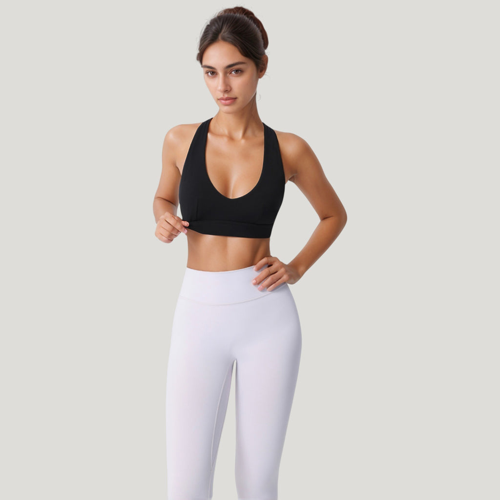 Anna-Kaci Active Women's Low Scoop Neck Sports Bra with Open Back Strap Design and Supportive Elastic Band