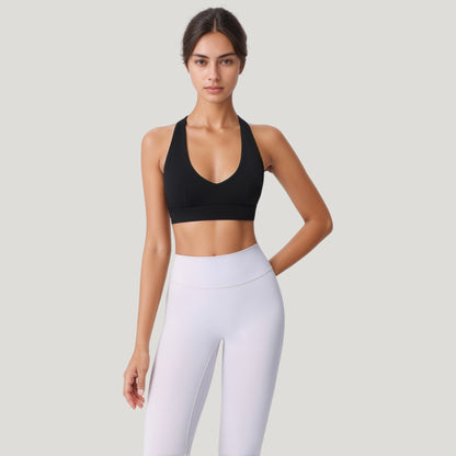 Anna-Kaci Active Women's Low Scoop Neck Sports Bra with Open Back Strap Design and Supportive Elastic Band