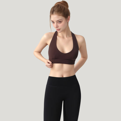 Anna-Kaci Active Women's Low Scoop Neck Sports Bra with Open Back Strap Design and Supportive Elastic Band