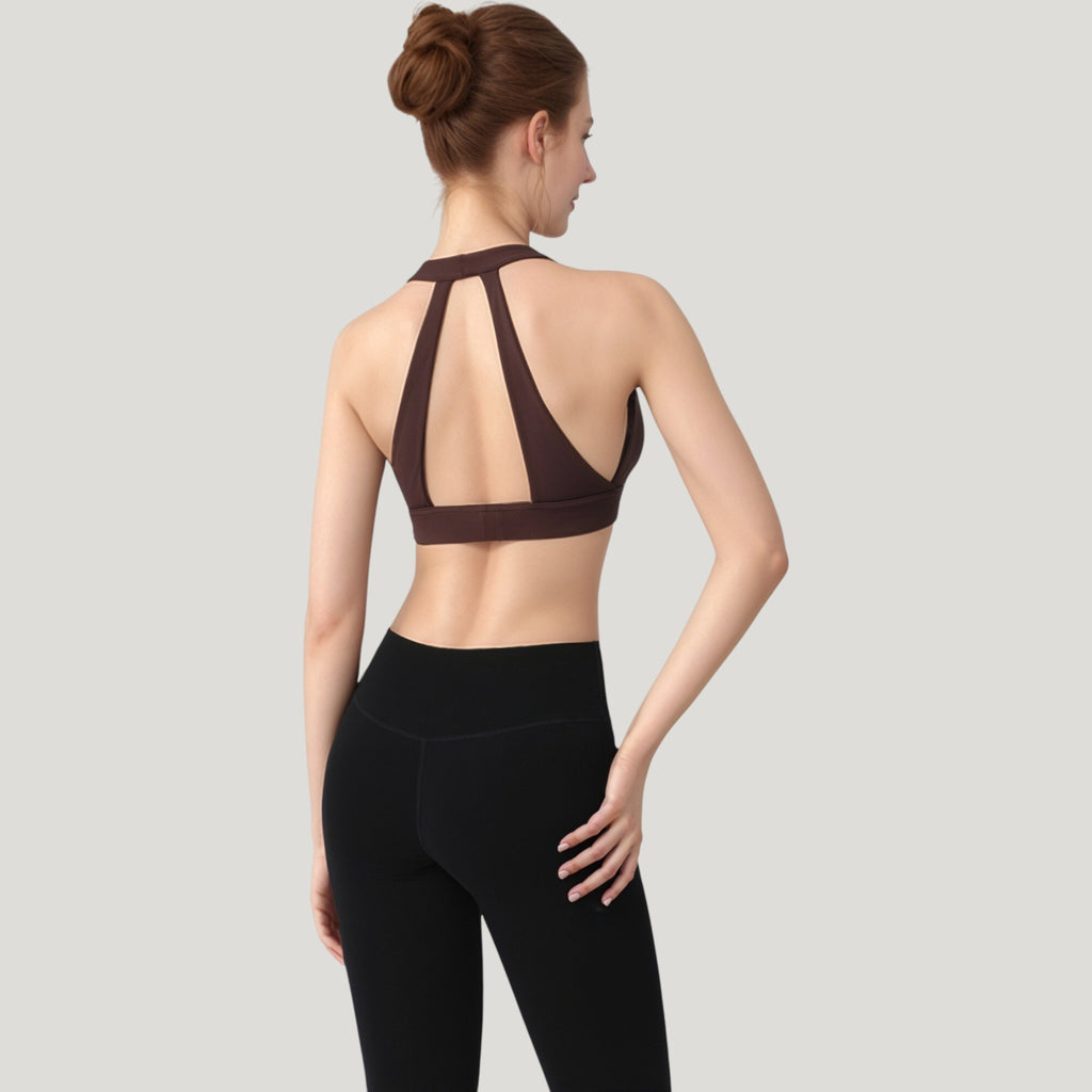 Anna-Kaci Active Women's Low Scoop Neck Sports Bra with Open Back Strap Design and Supportive Elastic Band