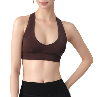 Anna-Kaci Active Women's Low Scoop Neck Sports Bra with Open Back Strap Design and Supportive Elastic Band