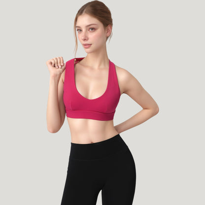 Anna-Kaci Active Women's Low Scoop Neck Sports Bra with Open Back Strap Design and Supportive Elastic Band