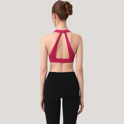Anna-Kaci Active Women's Low Scoop Neck Sports Bra with Open Back Strap Design and Supportive Elastic Band
