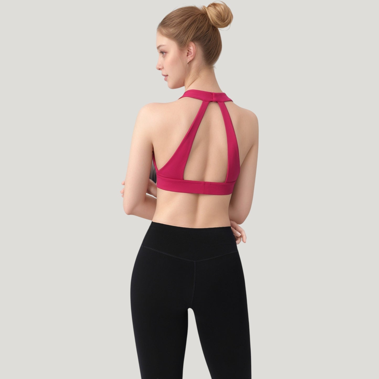 Anna-Kaci Active Women's Low Scoop Neck Sports Bra with Open Back Strap Design and Supportive Elastic Band