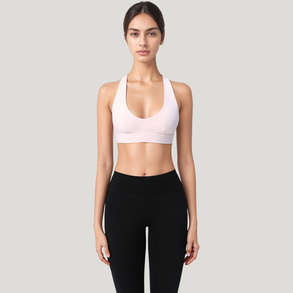 Anna-Kaci Active Women's Low Scoop Neck Sports Bra with Open Back Strap Design and Supportive Elastic Band