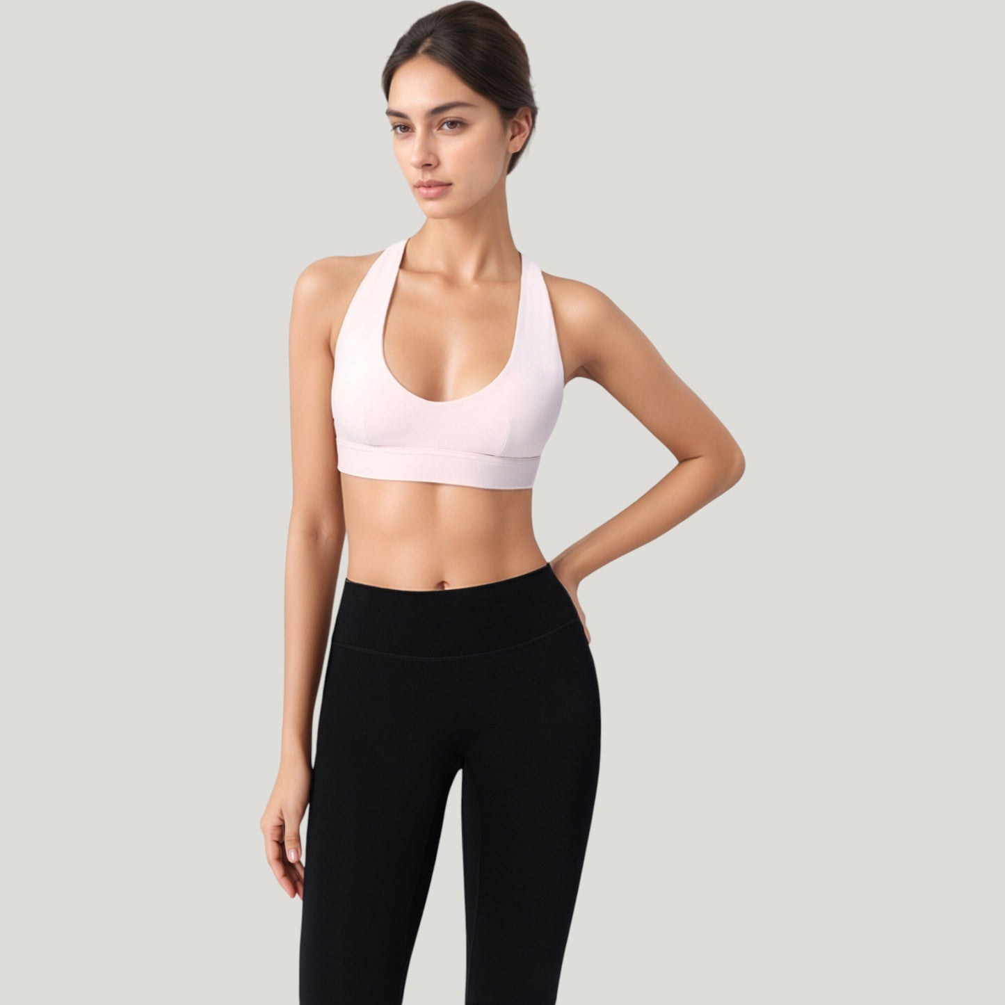 Anna-Kaci Active Women's Low Scoop Neck Sports Bra with Open Back Strap Design and Supportive Elastic Band