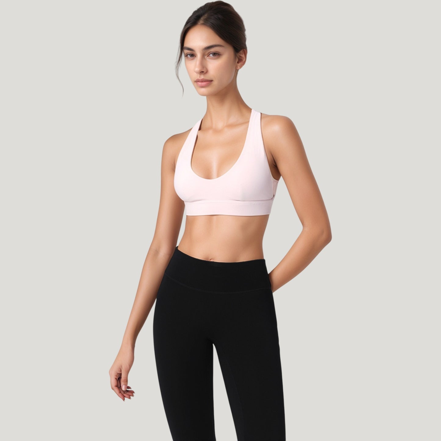 Anna-Kaci Active Women's Low Scoop Neck Sports Bra with Open Back Strap Design and Supportive Elastic Band