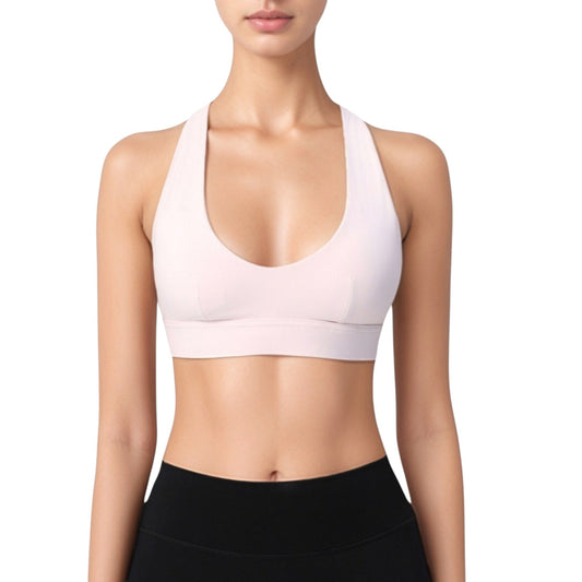 Anna-Kaci Active Women's Low Scoop Neck Sports Bra with Open Back Strap Design and Supportive Elastic Band