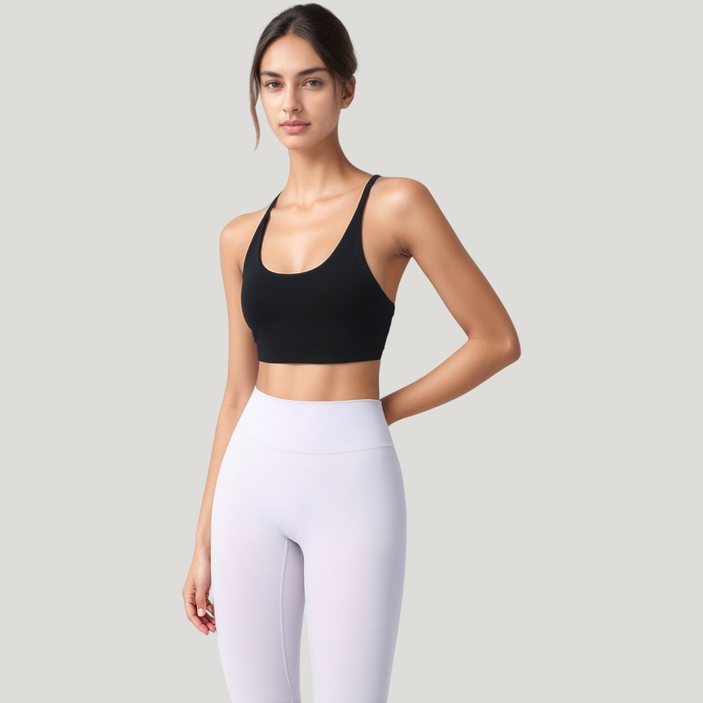 Anna-Kaci Active Women's Strappy Back Sports Bra with Scoop Neck and Crisscross Detailing
