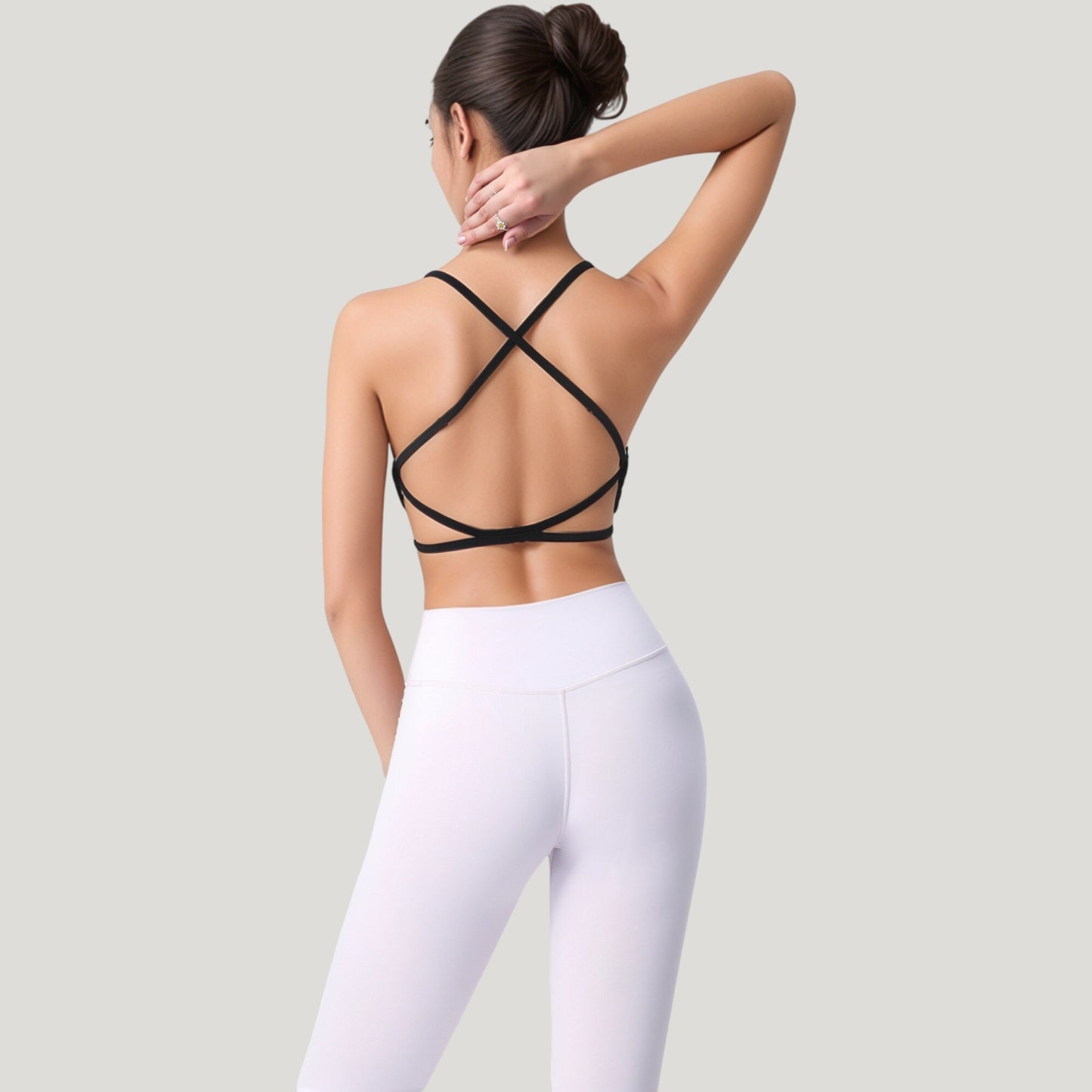 Anna-Kaci Active Women's Strappy Back Sports Bra with Scoop Neck and Crisscross Detailing
