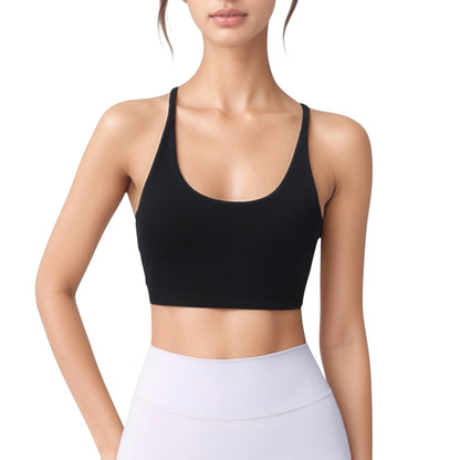 Anna-Kaci Active Women's Strappy Back Sports Bra with Scoop Neck and Crisscross Detailing