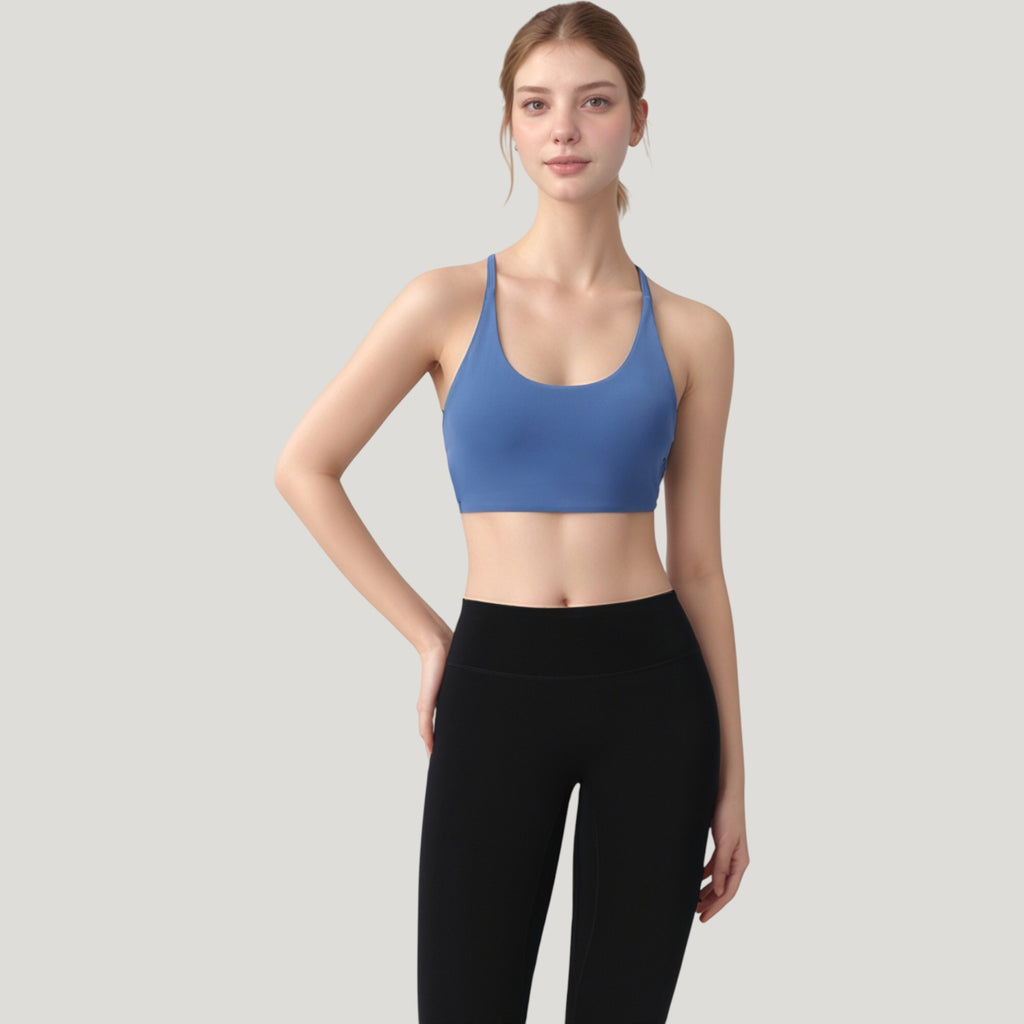 Anna-Kaci Active Women's Strappy Back Sports Bra with Scoop Neck and Crisscross Detailing