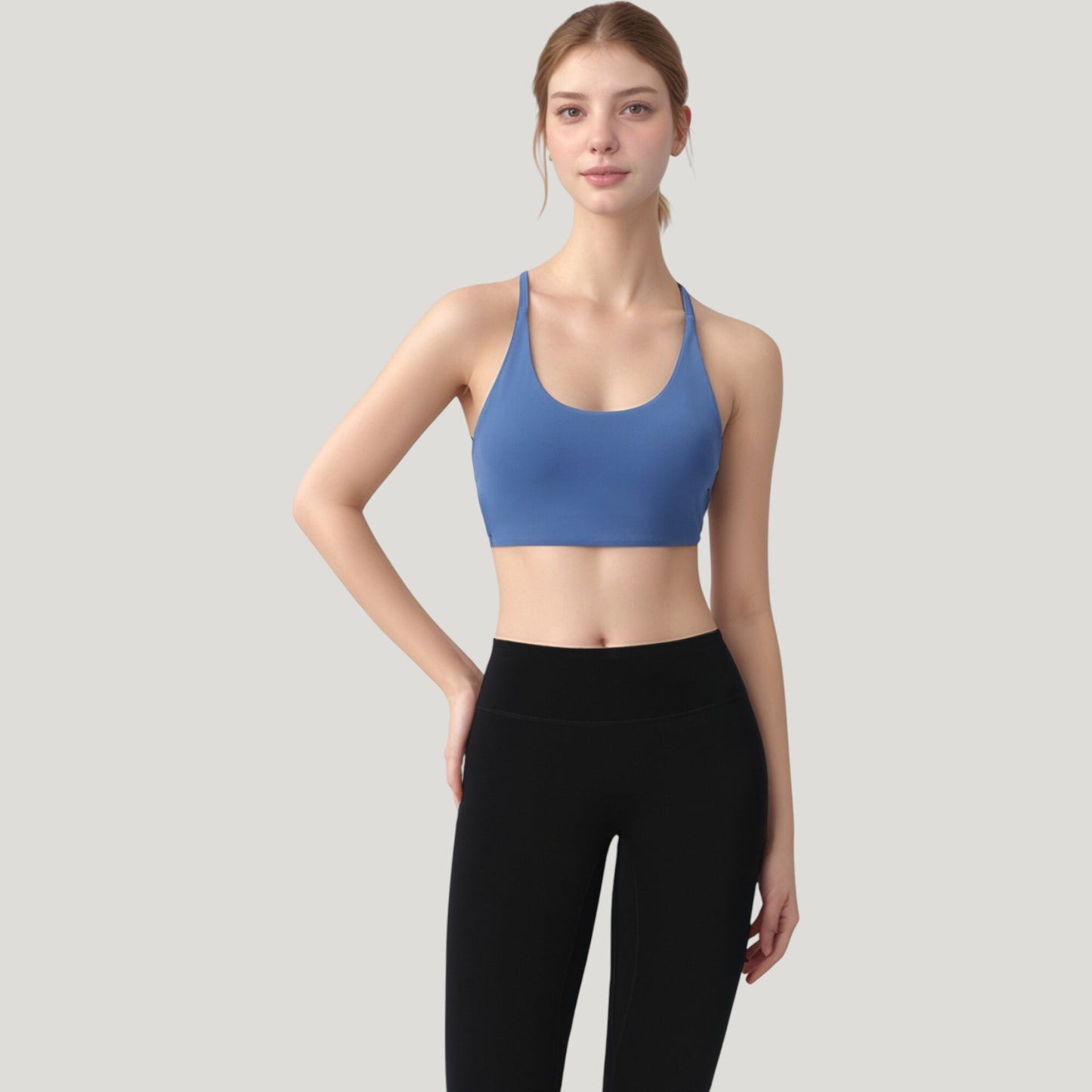 Anna-Kaci Active Women's Strappy Back Sports Bra with Scoop Neck and Crisscross Detailing