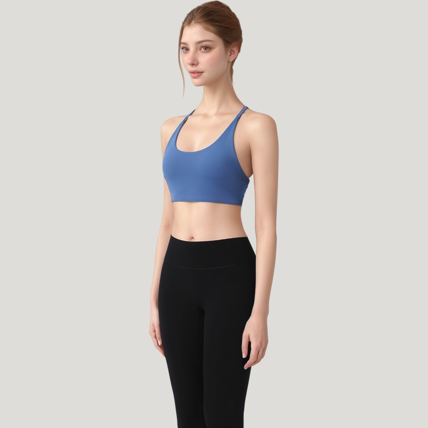 Anna-Kaci Active Women's Strappy Back Sports Bra with Scoop Neck and Crisscross Detailing