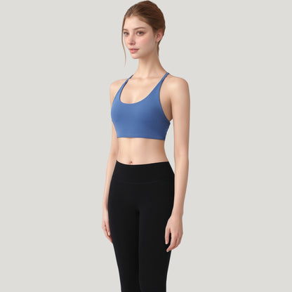 Anna-Kaci Active Women's Strappy Back Sports Bra with Scoop Neck and Crisscross Detailing