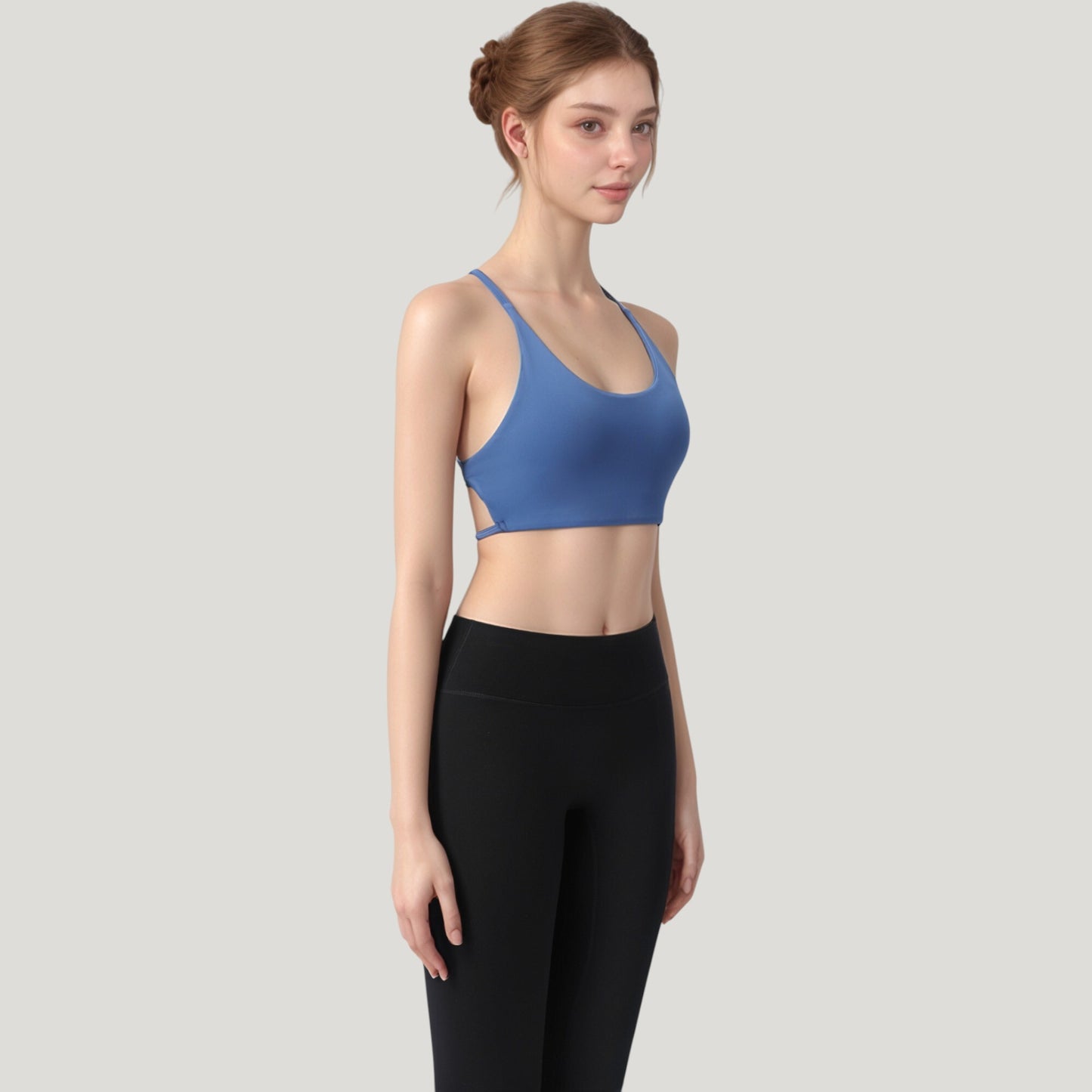 Anna-Kaci Active Women's Strappy Back Sports Bra with Scoop Neck and Crisscross Detailing
