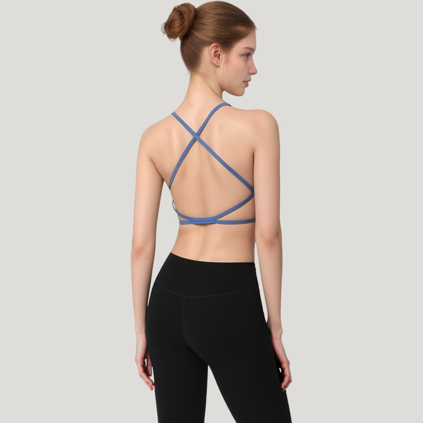 Anna-Kaci Active Women's Strappy Back Sports Bra with Scoop Neck and Crisscross Detailing