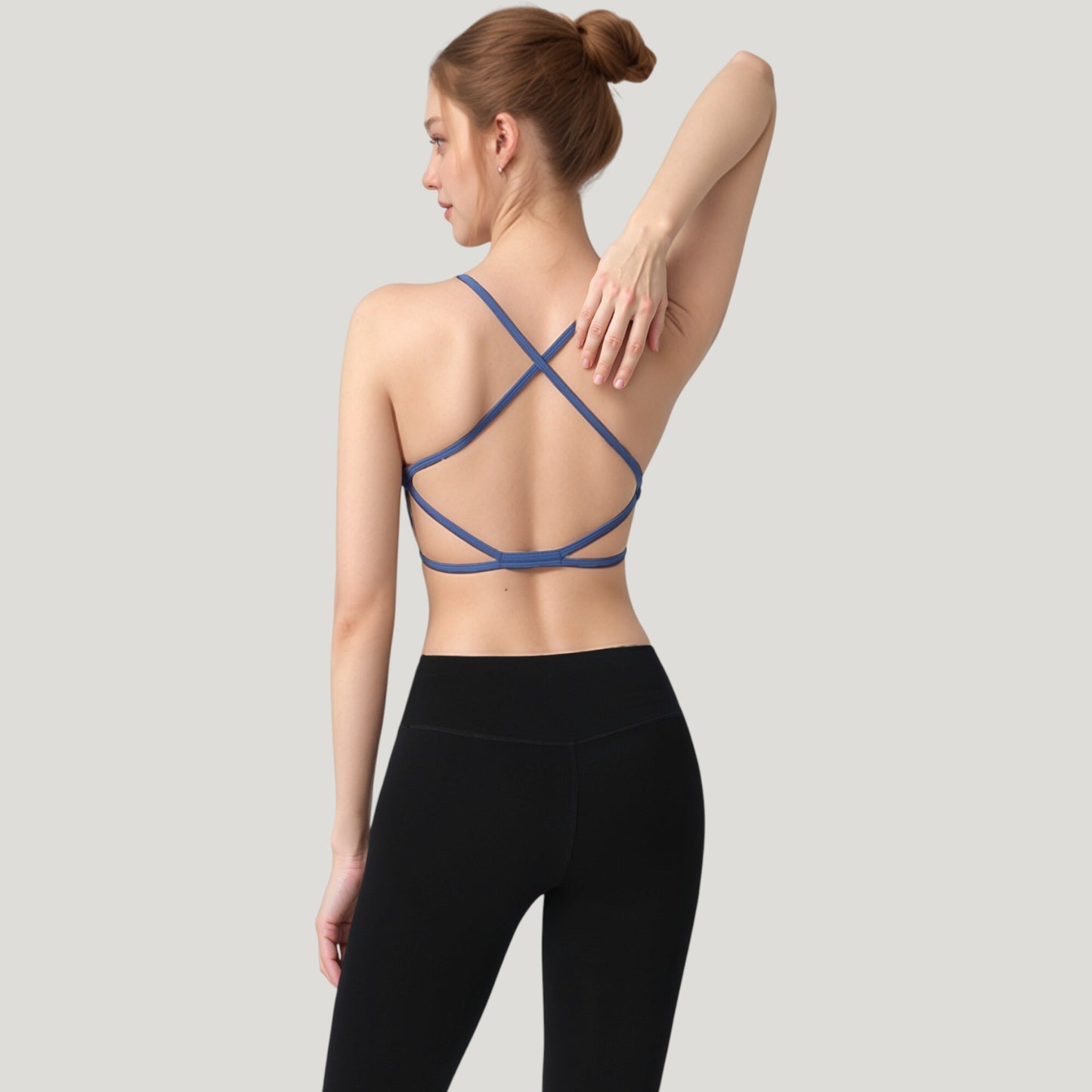 Anna-Kaci Active Women's Strappy Back Sports Bra with Scoop Neck and Crisscross Detailing