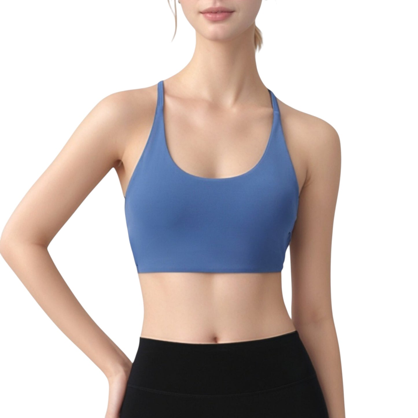 Anna-Kaci Active Women's Strappy Back Sports Bra with Scoop Neck and Crisscross Detailing