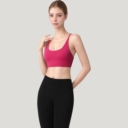 Anna-Kaci Active Women's Strappy Back Sports Bra with Scoop Neck and Crisscross Detailing