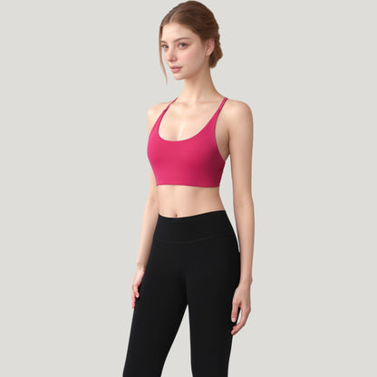 Anna-Kaci Active Women's Strappy Back Sports Bra with Scoop Neck and Crisscross Detailing