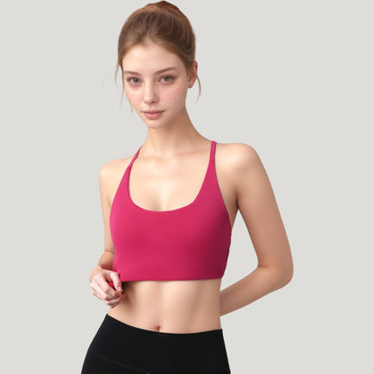 Anna-Kaci Active Women's Strappy Back Sports Bra with Scoop Neck and Crisscross Detailing