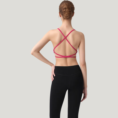 Anna-Kaci Active Women's Strappy Back Sports Bra with Scoop Neck and Crisscross Detailing