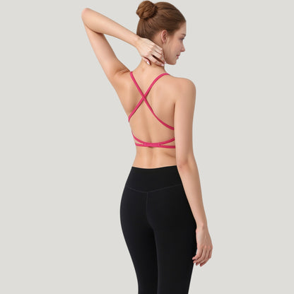 Anna-Kaci Active Women's Strappy Back Sports Bra with Scoop Neck and Crisscross Detailing