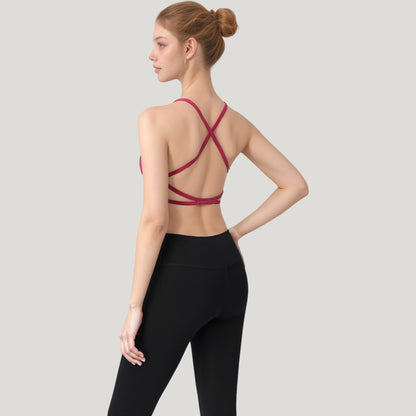Anna-Kaci Active Women's Strappy Back Sports Bra with Scoop Neck and Crisscross Detailing