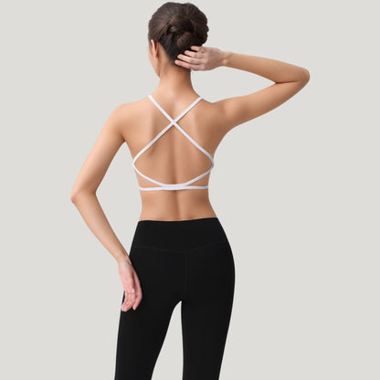 Anna-Kaci Active Women's Strappy Back Sports Bra with Scoop Neck and Crisscross Detailing