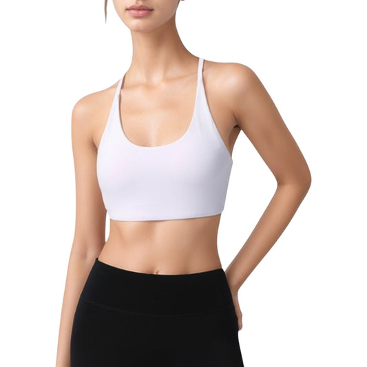 Anna-Kaci Active Women's Strappy Back Sports Bra with Scoop Neck and Crisscross Detailing