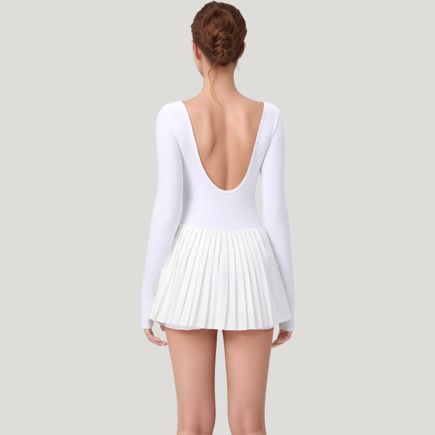 Anna-Kaci Active Women's Long Sleeve Pleated Skirt Active Dress with Scoop Neckline